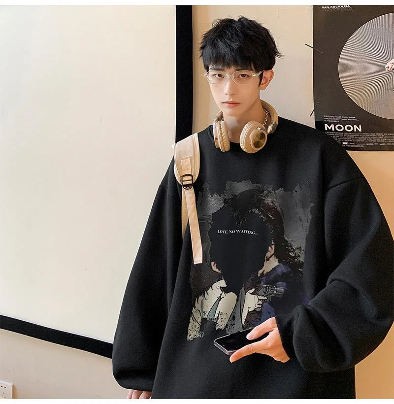 Mens Oversized Love No Watting Letter Graphic Sweatshirts 2025 Korean