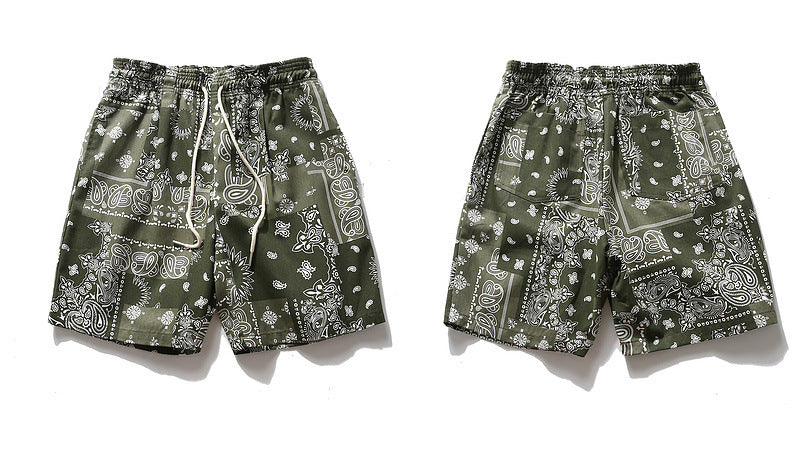 Mens Paisley Printed Shorts Hip Hop Loose Elastic Waist Sweat Shorts Casual Harajuku Drawstring Streetwear Sportswear Joggers
