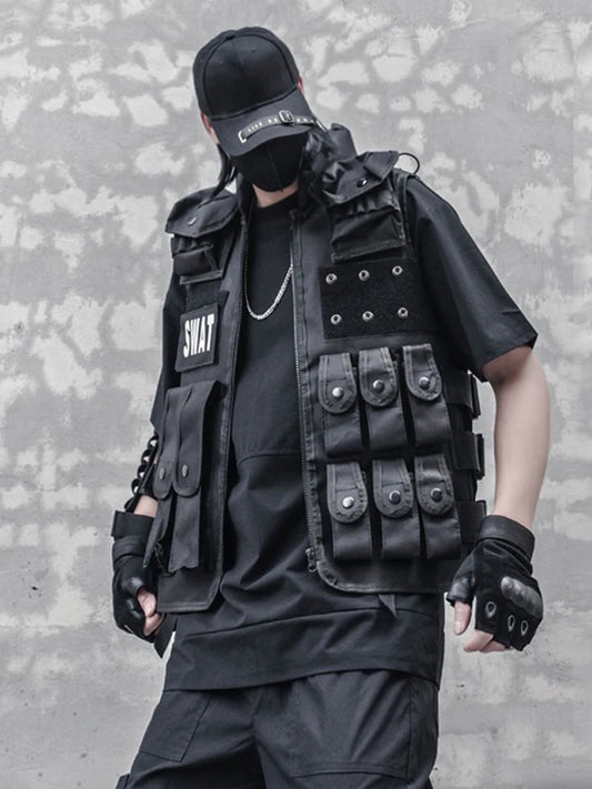 menswear fashion piece featuring hip hop sleeveless vests adjustment cargo waistcoat with pockets zipper military jacket fashion streetwear mens tactical vests design – premium quality jacket for men