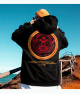 Autumn Dancing Lion Print Hooded Sweatshirts Hombre Hip Hop Fleece
