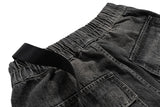 ro style ribbons wide leg multi pockets smoke grey baggy jeans for men straight pantalones hombre drawstring denim trousers unique jeans style 1211
