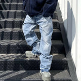 kanye west heavy industry high street jeans straight tube washed knives cut ground edges sagging jeans pants holes for men ripped baggy denim