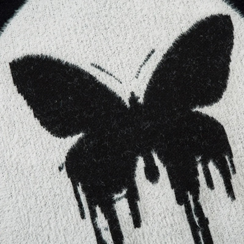 destroy ripped neck knitted sweater unisex butterfly pattern pullover long sleeve autumn winter warm sweaters streetwear jumpers - gothic aesthetic hoodie for winter, soft fleece-lined outerwear, high quality cotton hoodie
