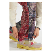 hip hop paisley printed denim jeans mens new casual zipper straight jeans streetwear high street loose pants baggy jeans joggers unique joggers style 2406