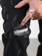 harajuku scratched ripped holes denim jeans mens zipper jeans hip hop fashion streetwear new casual straight joggers jean pants sporty tapered joggers