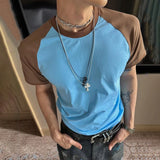 Trapwear Anime panel – Cotton Y2K T Shirt Contrast Color T Shirts Mens Slim Fit Sho