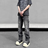 high street distressed black hole washed destroyed jeans casual ripped logging pants straight wide leg denim pants for men unique jeans style 83