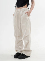 knee fold baggy pants unisex casual elastic waist straight trousers streetwear fashion drawstring women men hip hop y2k joggers unique joggers style 1248