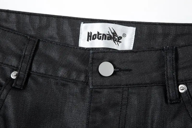 streetwear kanye slim fit feet coated black jeans pants for men pocket brushed wax tapered pants man casual cargo jeans y2k unique cargo style 4557