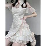 Vintage Chinese Style Cheongsam High Split Mini Dress 2024 Tie Dye Gothic Women Aesthetic Bandage Dresses Y2k Sexy Bodycon Robe