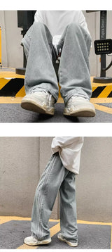 men jeans straight leg jeans boys american fashion wash old side stripes wide leg pants autumn vintage overalls unique jeans style 3913