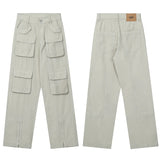 mens loose streetwear cargo straight pants high street casual bottom zipper multi pocket trousers hip hop safari style joggers unique joggers style 3317