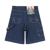 y2k streetwear multi pockets embroidery washed summer jeans shorts for men wide leg baggy casual denim over knee length pants denim street jeans