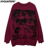 fashion hip hop knitted sweater men autumn winter o neck anime pattern pullover streetwear casual loose sweaters jumper knitwear aesthetic street look hoodie, Y2K vintage urban hoodie, high quality cotton pullover