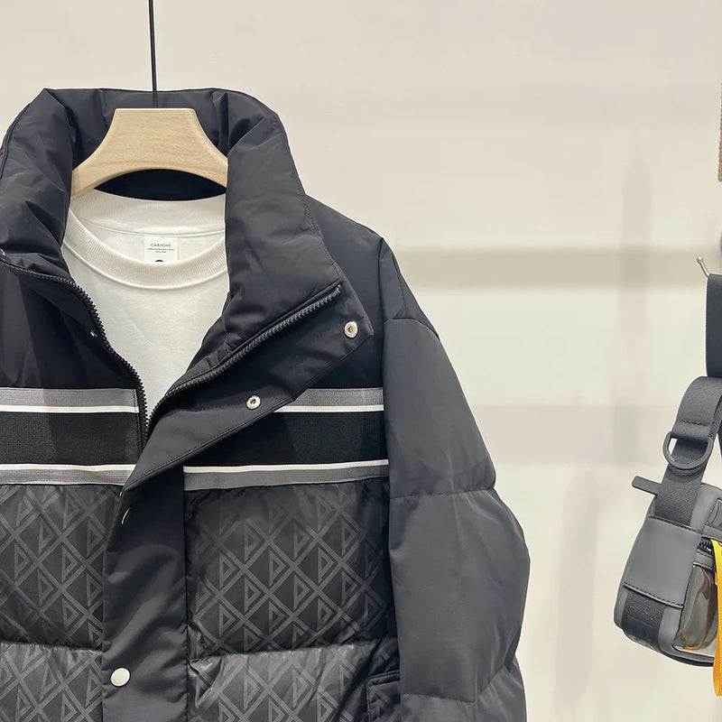 2023 Winter Men's Thickened Down Jacket New Style Vertical Collar Ribbon Stitching Jacket