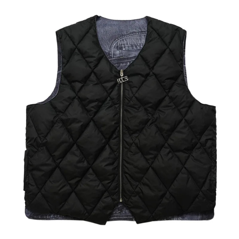 hip hop loose jacket vest unisex casual cotton padded vests mens harajuku streetwear printed sleveless warm reversible coat s - variant style cf17db for streetwear fashion