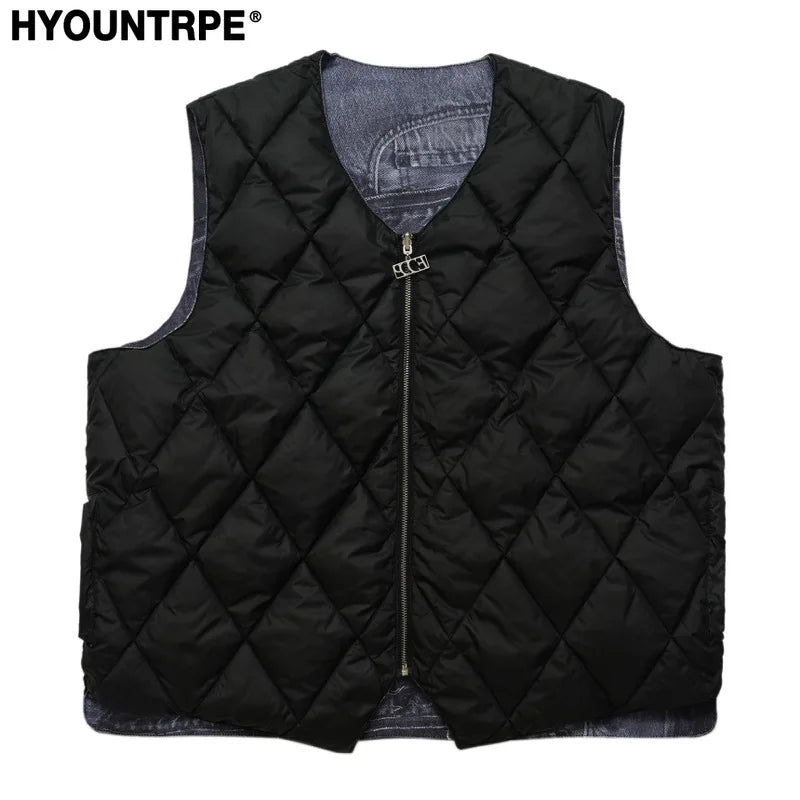 hip hop loose jacket vest unisex casual cotton padded vests mens harajuku streetwear printed sleveless warm reversible coat s - variant style cf17db for streetwear fashion