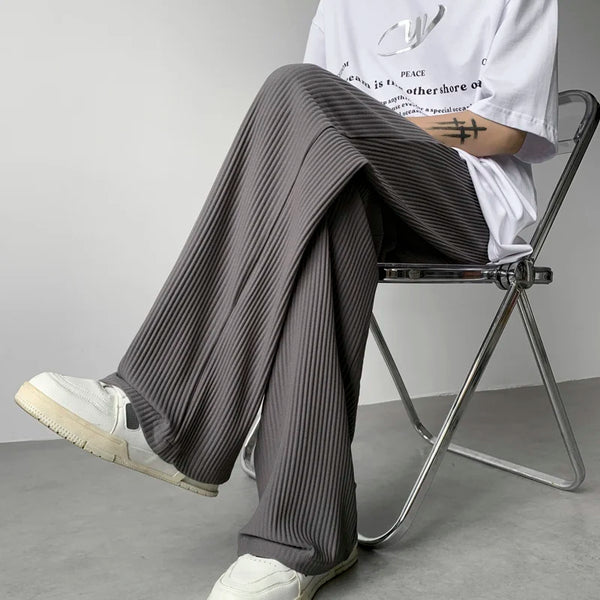 summer pleated pants men fashion oversized ice silk pants men japanese streetwear hip hop loose straight pants mens trousers minimalist street pants