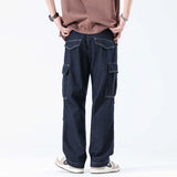 men autumn summer streetwear fashion plus size loose casual straight cargo jeans pant campus boy jeans trousers military streetwear pants