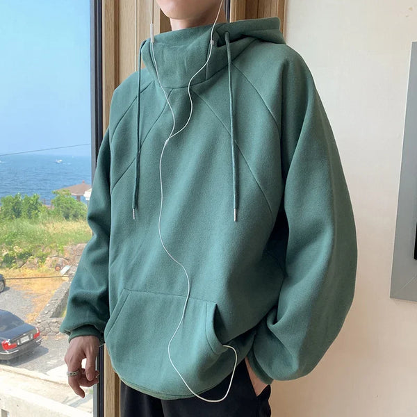 Autumn Turtleneck Fleece Hoodies Men 2024 New High Street Oversize Pullover Hoodie Unisex Y2K Vintage Hooded Sweatshirts Clothes