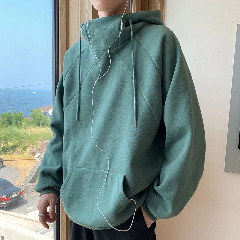 Autumn Turtleneck Fleece Hoodies Men 2024 New High Street Oversize Pullover Hoodie Unisex Y2K Vintage Hooded Sweatshirts Clothes