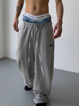 hip hop straight pants spliced button jean elastic waist pants loose trousers unisex casual drewstring sportwear pants joggers unique joggers style 159