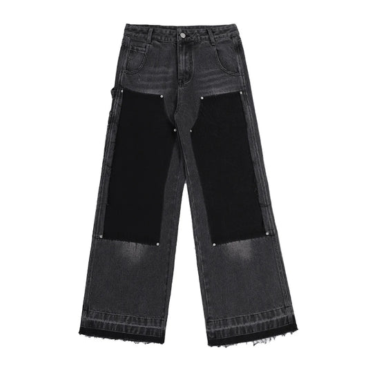 hip hop graffiti black wide leg jeans mens vintage distressed patches ink splashed jeans y2k logging cargo denim trousers women combat utility trousers