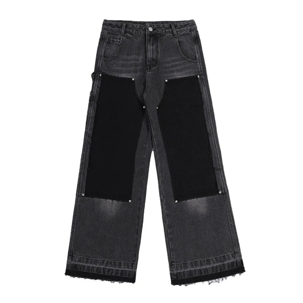 hip hop graffiti black wide leg jeans mens vintage distressed patches ink splashed jeans y2k logging cargo denim trousers women combat utility trousers
