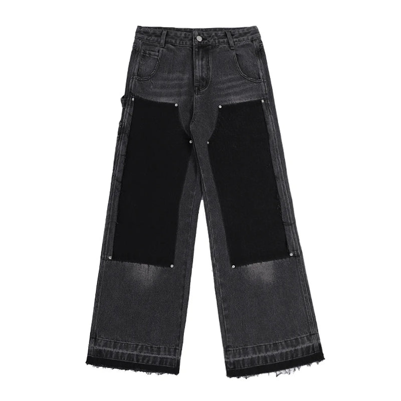 hip hop graffiti black wide leg jeans mens vintage distressed patches ink splashed jeans y2k logging cargo denim trousers women combat utility trousers