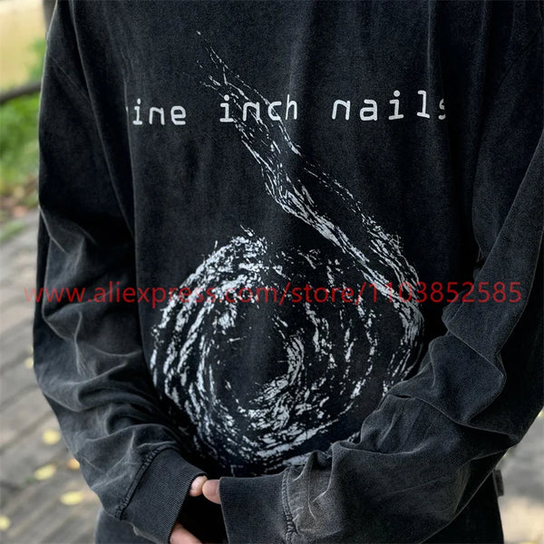 2024 Autumn Vintage American Long Sleeve Street Hip Hop West Coast High Street Heavy Weight High Quality Washed Print 100%Cotton