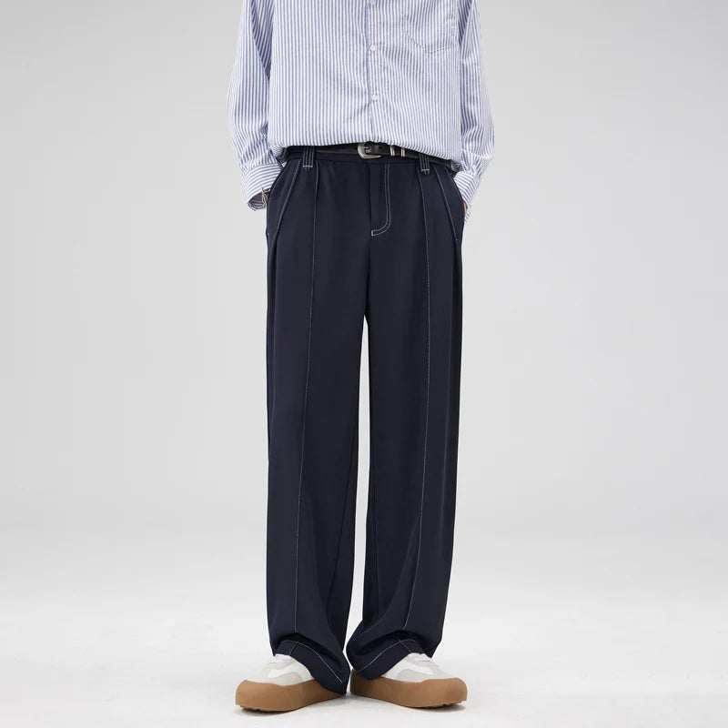 men bright line elastic waist streetwear fashion loose casual plus size straight suit pants work man business trousers minimalist street pants