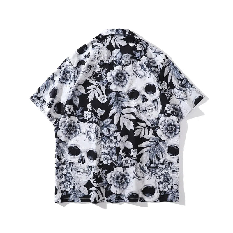 Dark Icon Skeleton Floral Men's Shirt Summer Vintage Shirts for Men Male Top