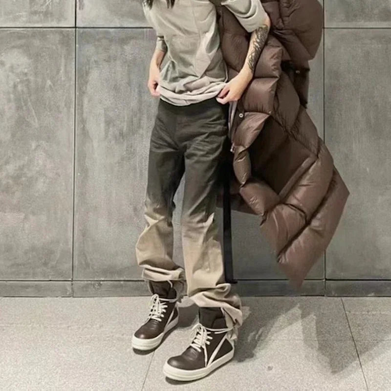 streetwear ro style gradient color baggy stacked baggy flare jeans for men and women straight washed casual denim trousers unique jeans style 4545
