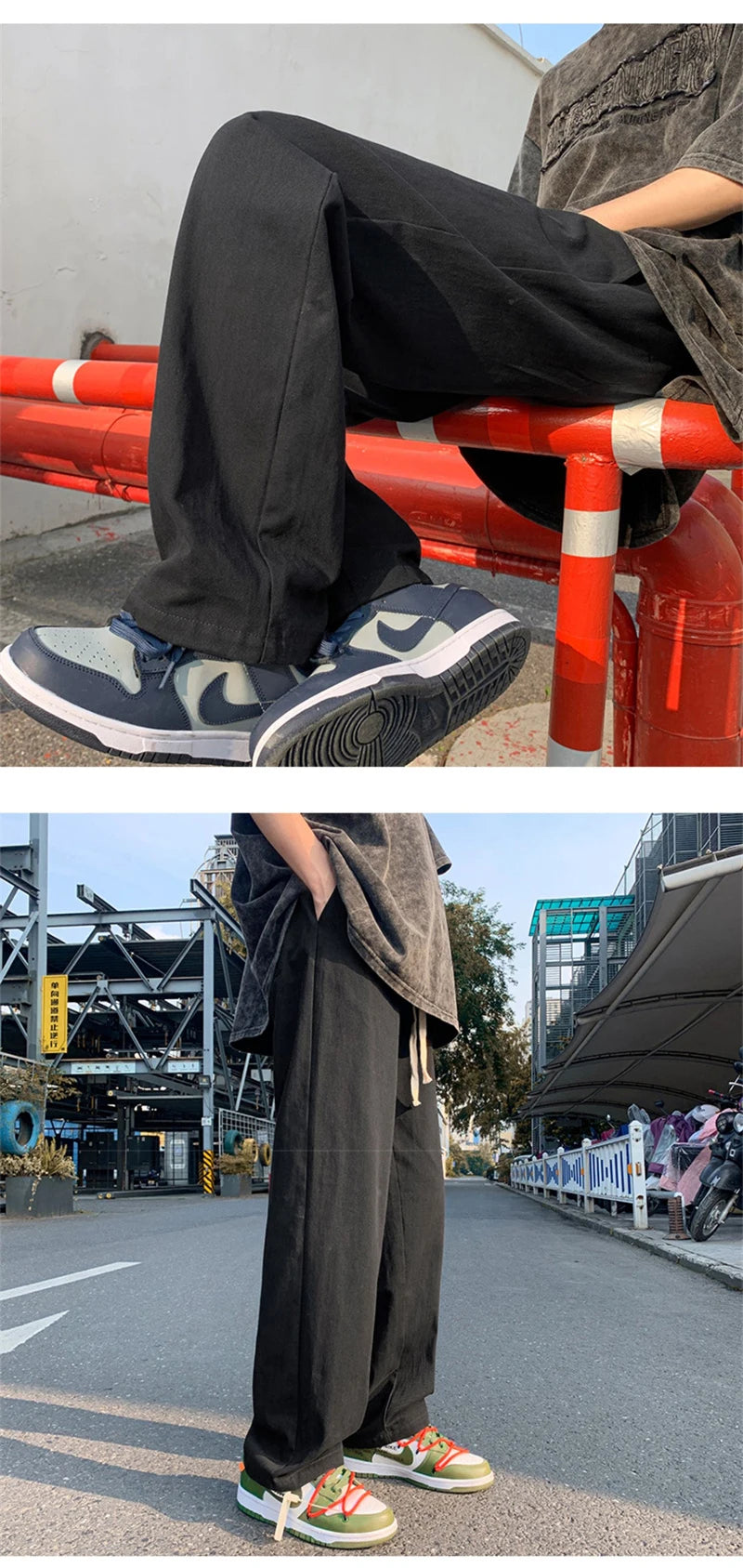 summer casual y2k streetwear straight pants men breathable korean fashion drape trousers solid color wide leg baggy sweatpants unique joggers style 3391
