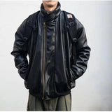 japanese street motorcycle set men thickened stand collar hip hop leather jacket harajuku casual pants 2 pcs bomber suit 2023 menswear bottoms