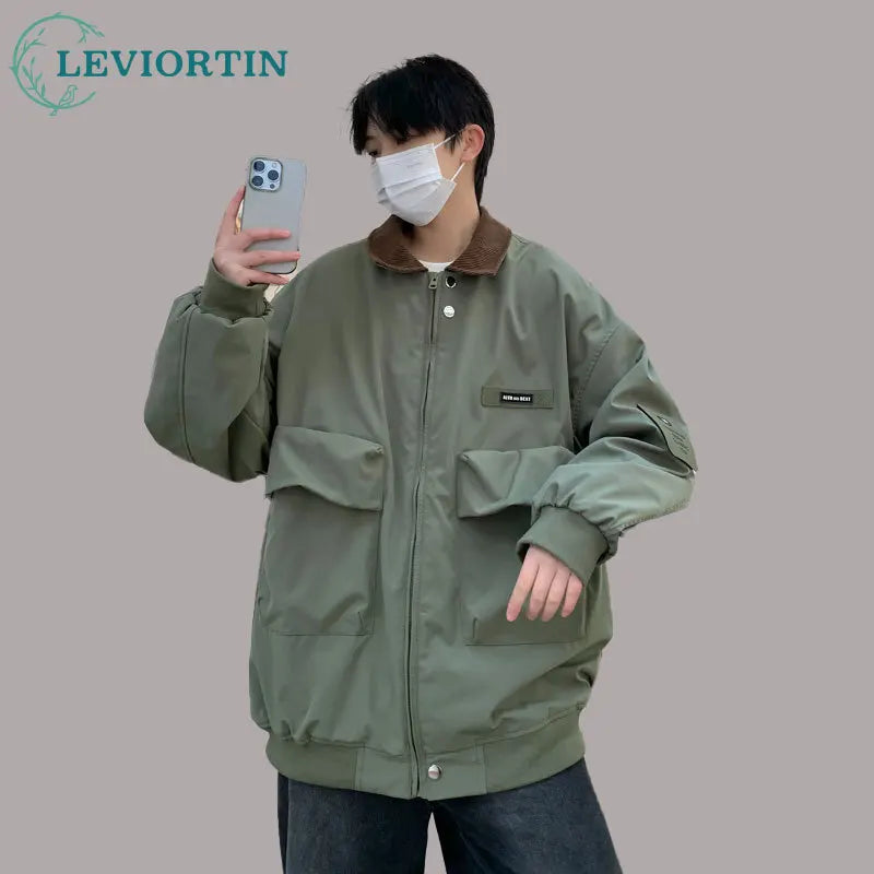 menswear fashion piece featuring american style men loose pilot jacket multi pocket retro casual corduroy patchwork lapel jacket male outerwear workwear jacket design – premium quality jacket for men