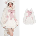 Harajuku Little Wildcat Hoodies Women Bodysuit Black Tie Bowknot Cute