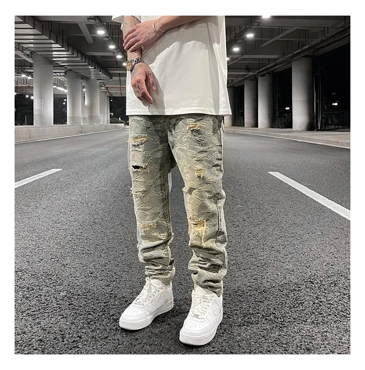 fashion paisy denim jeans mens destoryed holes zipper jeans pants hip hop streetwear new summer casual joggers loose jeans pants unique joggers style 2238
