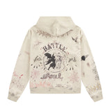 Vintage High Quality Hand Painted Graffiti Printed Washed Fleece Hoodi
