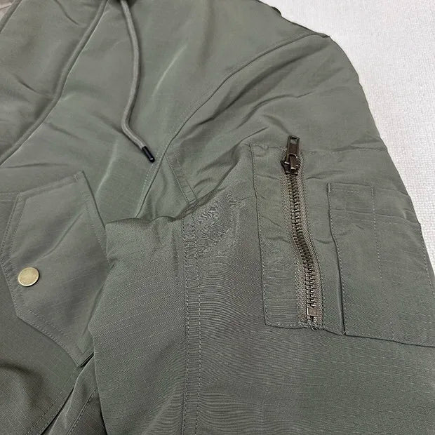 2024AW new cotton dress solid color hooded multi-pocket jacket