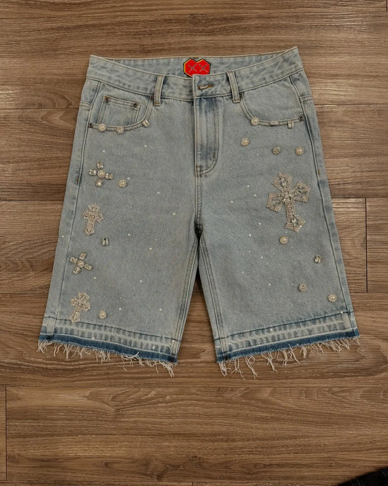 hrajuku gothic cross diamond embroidery sweatpants print shorts and pants men pattern casual hip hop wide leg y2k pants sporty tapered joggers
