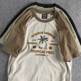 Y2k Melting smiley – Summer Mens Short Sleeved Casual Beach Wind Coconut Tree Pri
