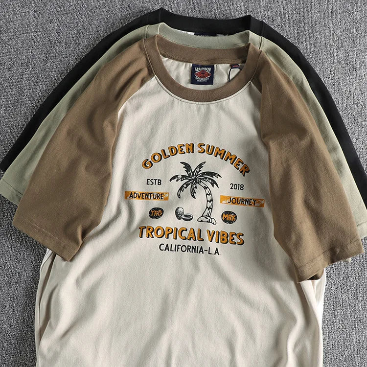 Y2k Melting smiley – Summer Mens Short Sleeved Casual Beach Wind Coconut Tree Pri
