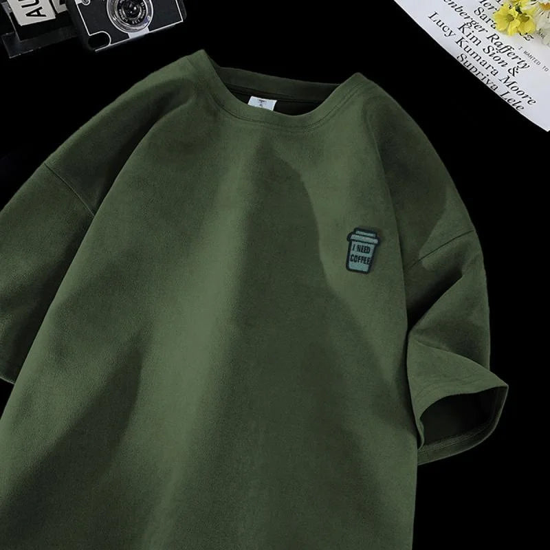 Glitchcore Oversized shirt – I Need Coffee Graphic Print Short Sleeve T Shirts Hombre Y2K