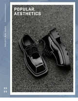 Men Streetwear Dark Black Fashion Thick Sole Platform PU Leather Casual Luxury High Street Increase Square Derby Shoes Man