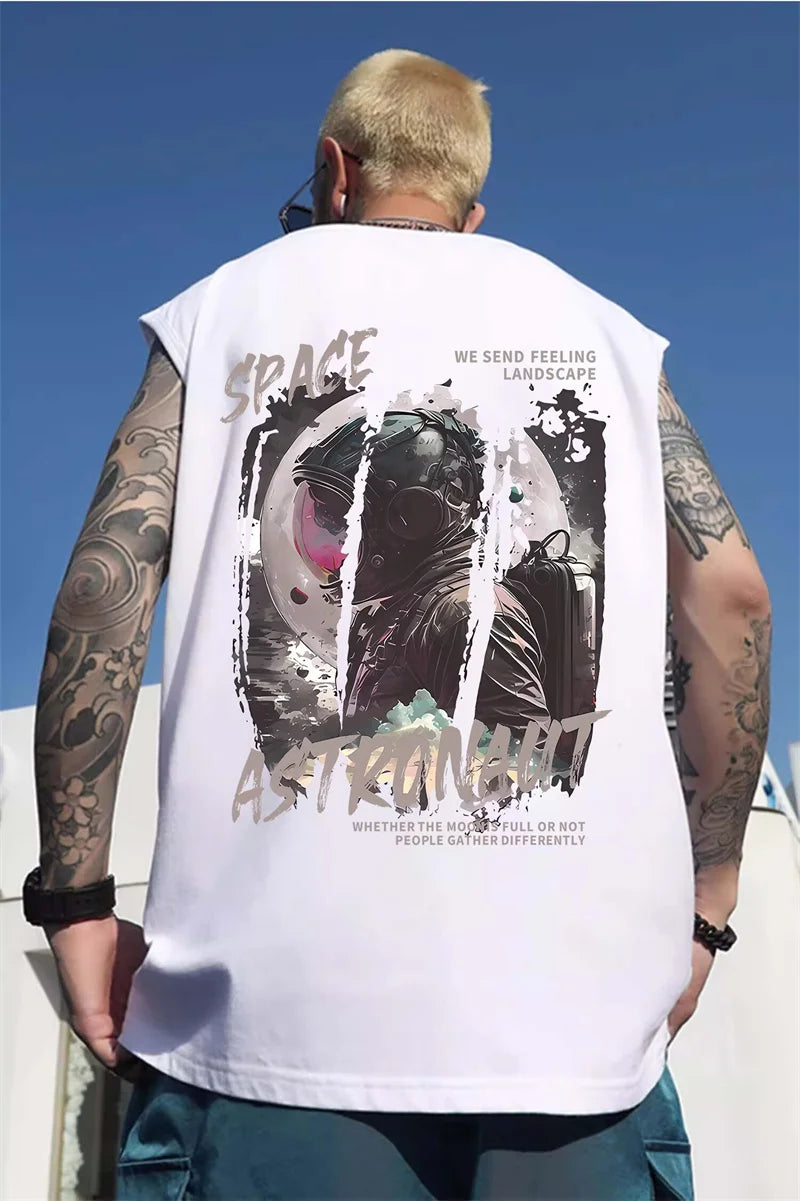 Glitchcore Melting smiley – Summer Anime Astronaut Graphic Print Sleeveless Tee Shirts F