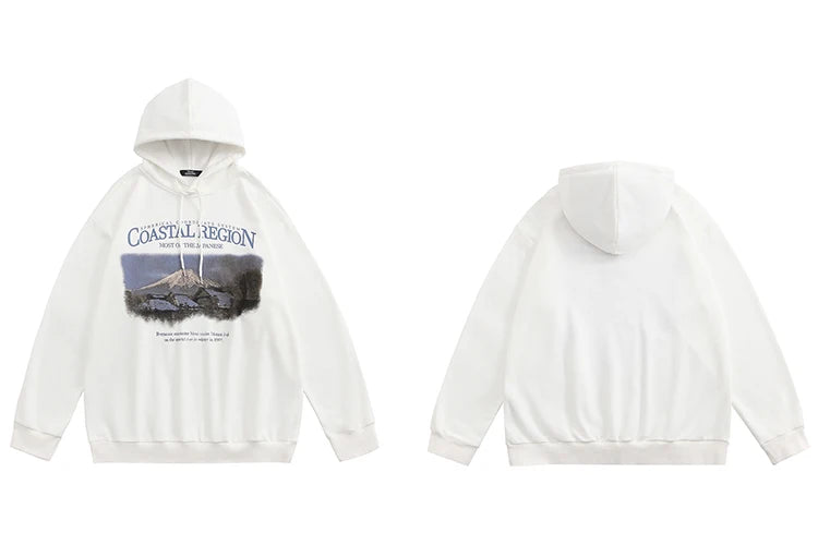 2023 Hoodie Sweatshirt Men Streetwear Retro Mountain Graphic Hooded Pu