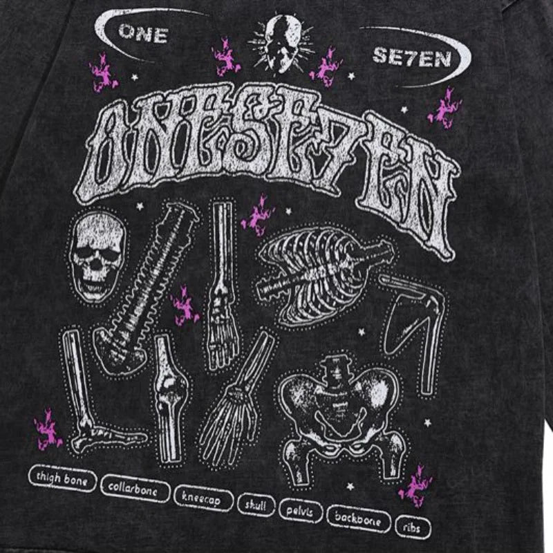 Harajuku Oversized shirt – Fashion Distressed Washed T Shirt Harajuku Skull Skeleton Pr