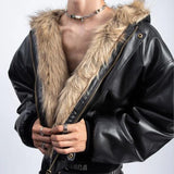 Integrated Fur Leather Men Cotton Jackets Thickened American High Street Motorcycle PU Leather Parkas Winter Couple Punk Outwear