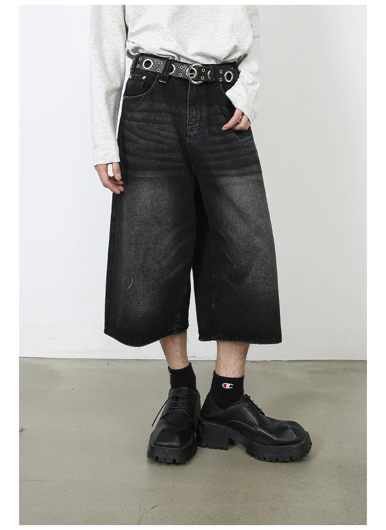 men summer streetwear fashion loose casual wide leg denim calf length jeans pants male vintage jeans baggy hosen pants unique jeans style 1504